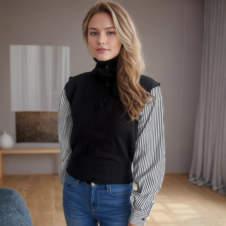 Pull en tricot pour femmes avec des manches bouffantes élégantes et un col montant moderne Chic & Stil