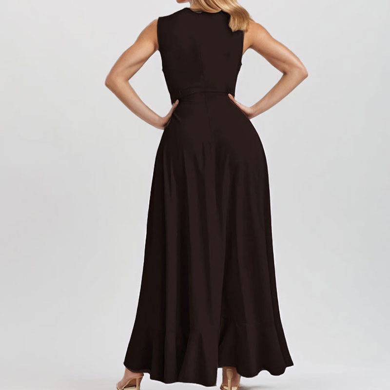 Robe maxi élégante pour femmes avec ourlet asymétrique et détails à volants Chic & Stil