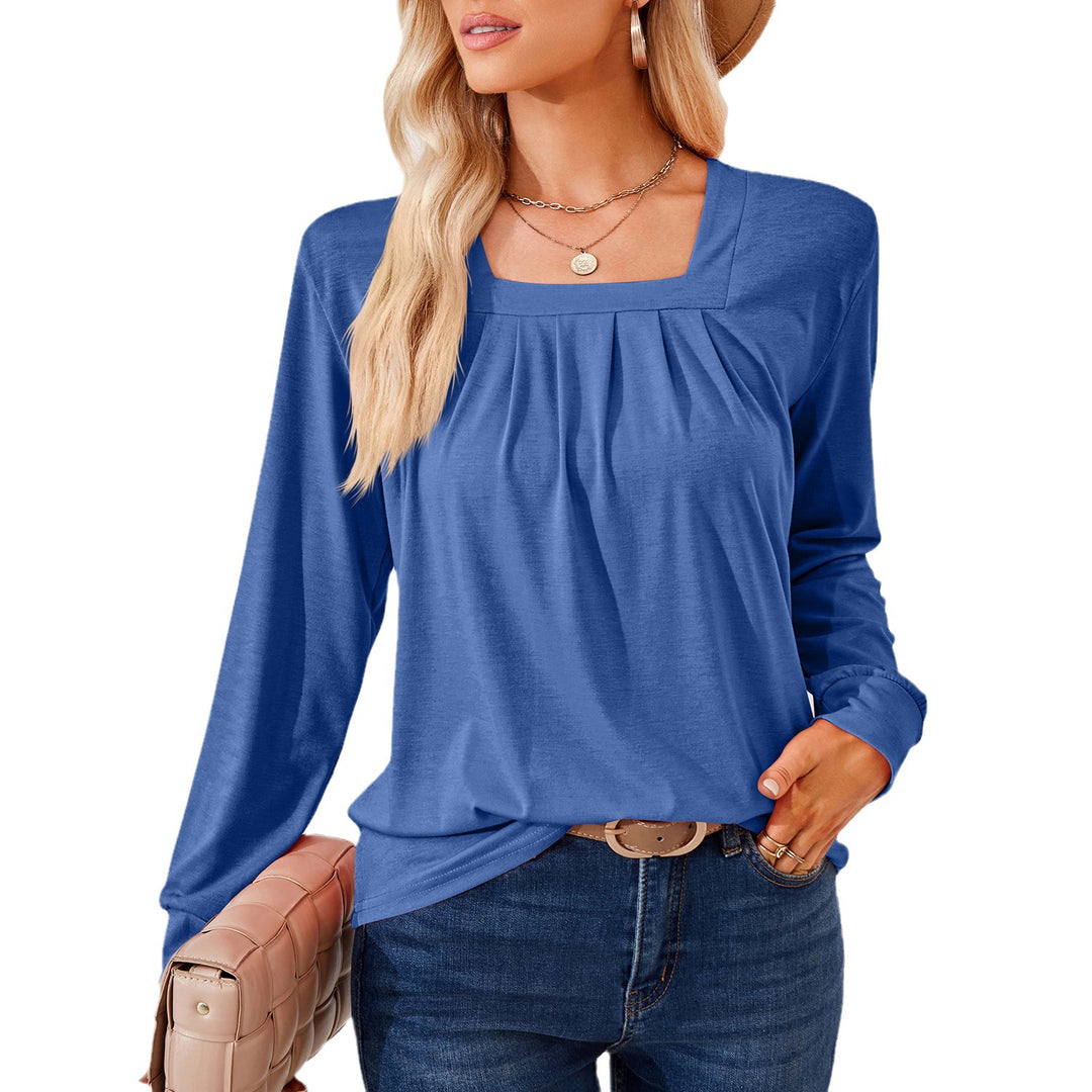 Long sleeve T-shirt for women with square neckline and feminine ruche Lune London
