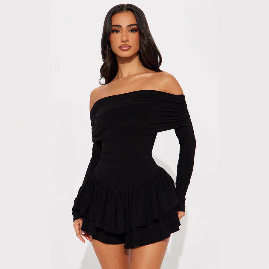 Off-shoulder mini dress for women with ruffle details and elastane content Lune London