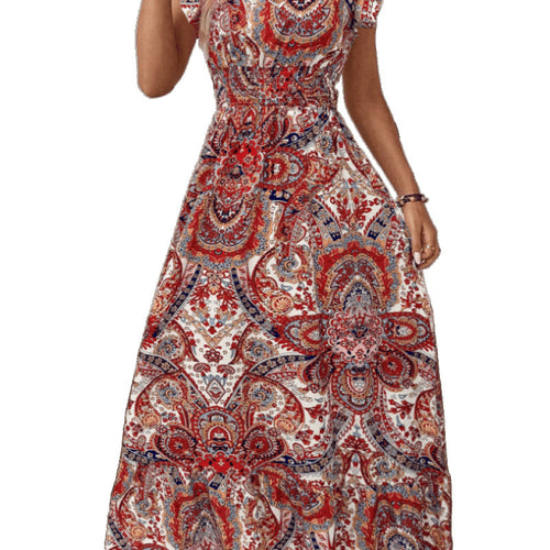 Maxi dress for women in a bohemian style with a vibrant pattern Lune London