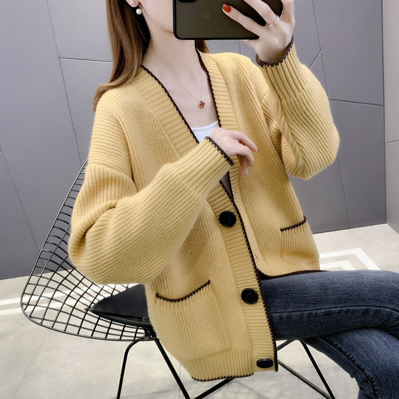 Ladies chunky knit cardigan with pockets and button detail Lune London