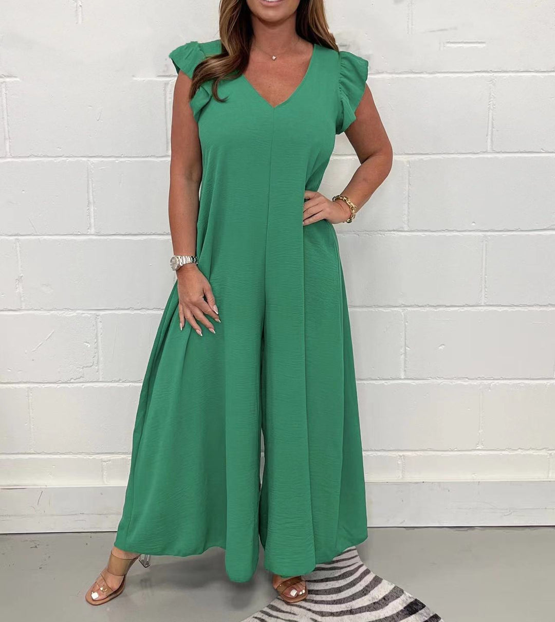 Ladies loose fitting jumpsuit with V-neck Lune London