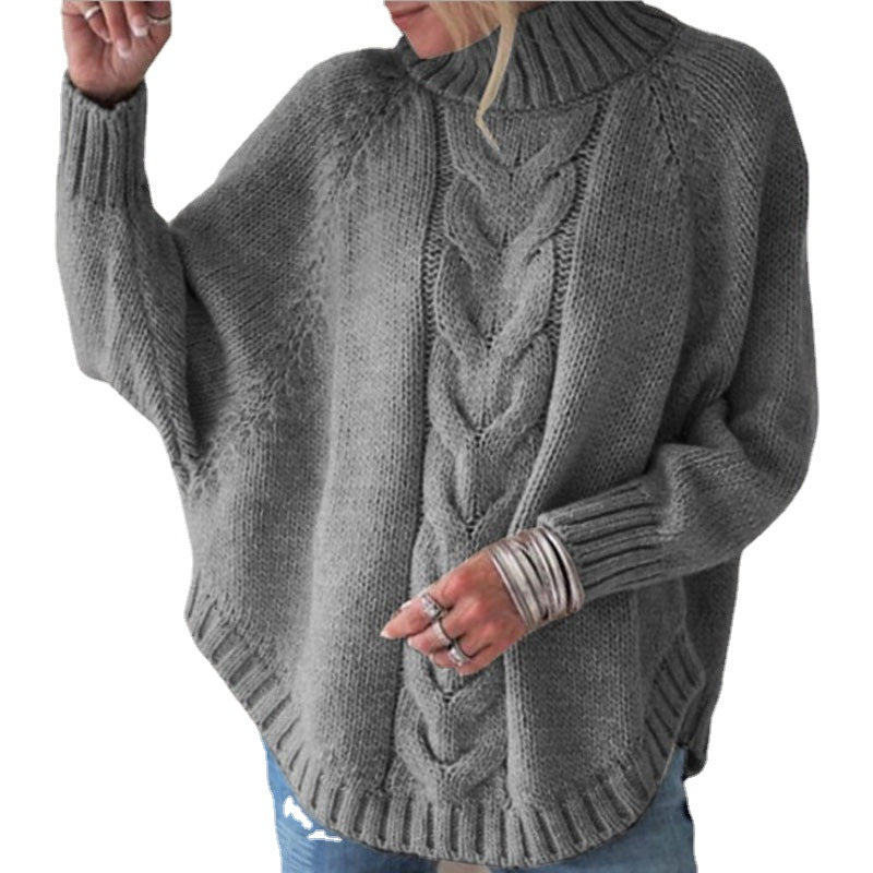 Pull en tricot épais pour femmes avec col haut et motif en câble sophistiqué Chic & Stil