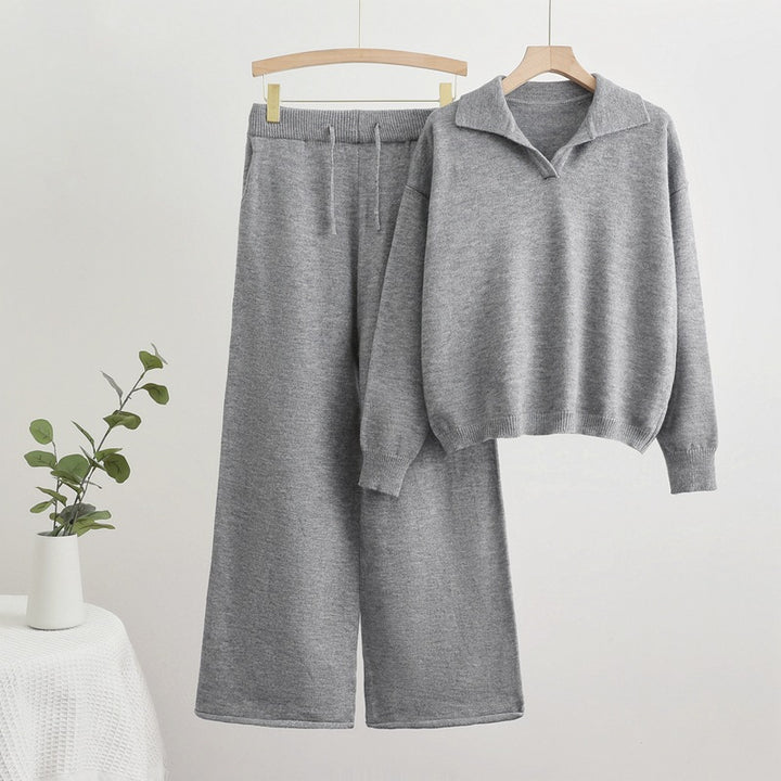 Comfortable knit loungewear set for women with a sweater and wide-leg pants Lune London