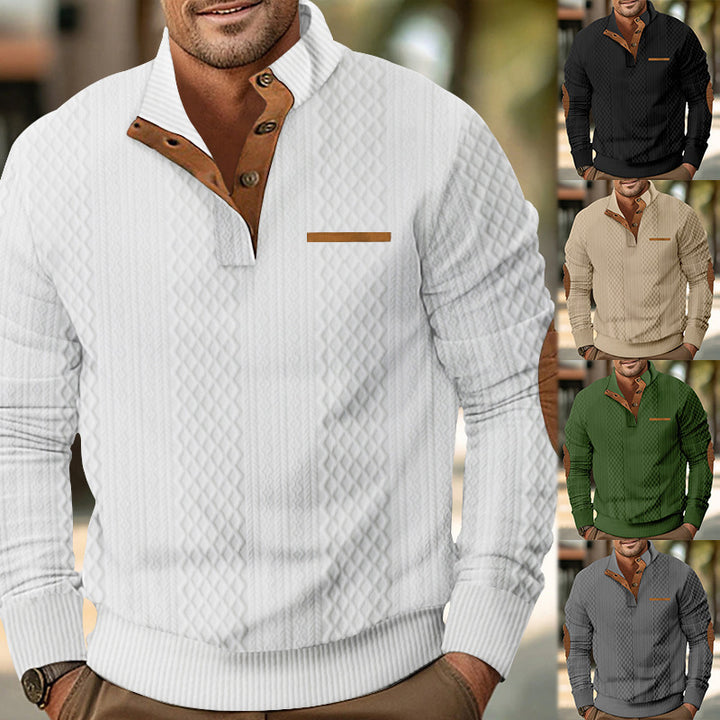 Structured men's sweater with a trendy Henley collar and refined faux leather details Lune London