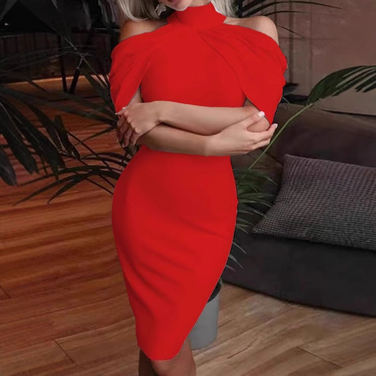 Elegant maxi dress for women with an off-shoulder design and subtle draping Lune London