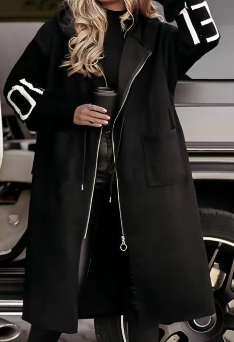 Women Fashionable Long Coat with Hood and Pockets Lune London