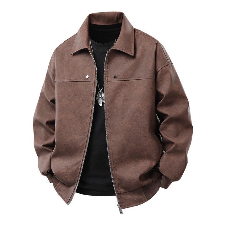 Casual synthetic leather jacket for men with a loose fit and practical zip pockets Lune London