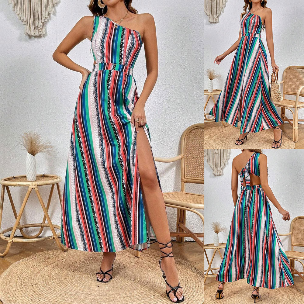 One-Shoulder Maxi Dress with High Slit Lune London