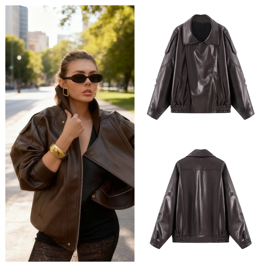 Veste en faux cuir pour femme avec design innovant et poches pratiques Chic & Stil