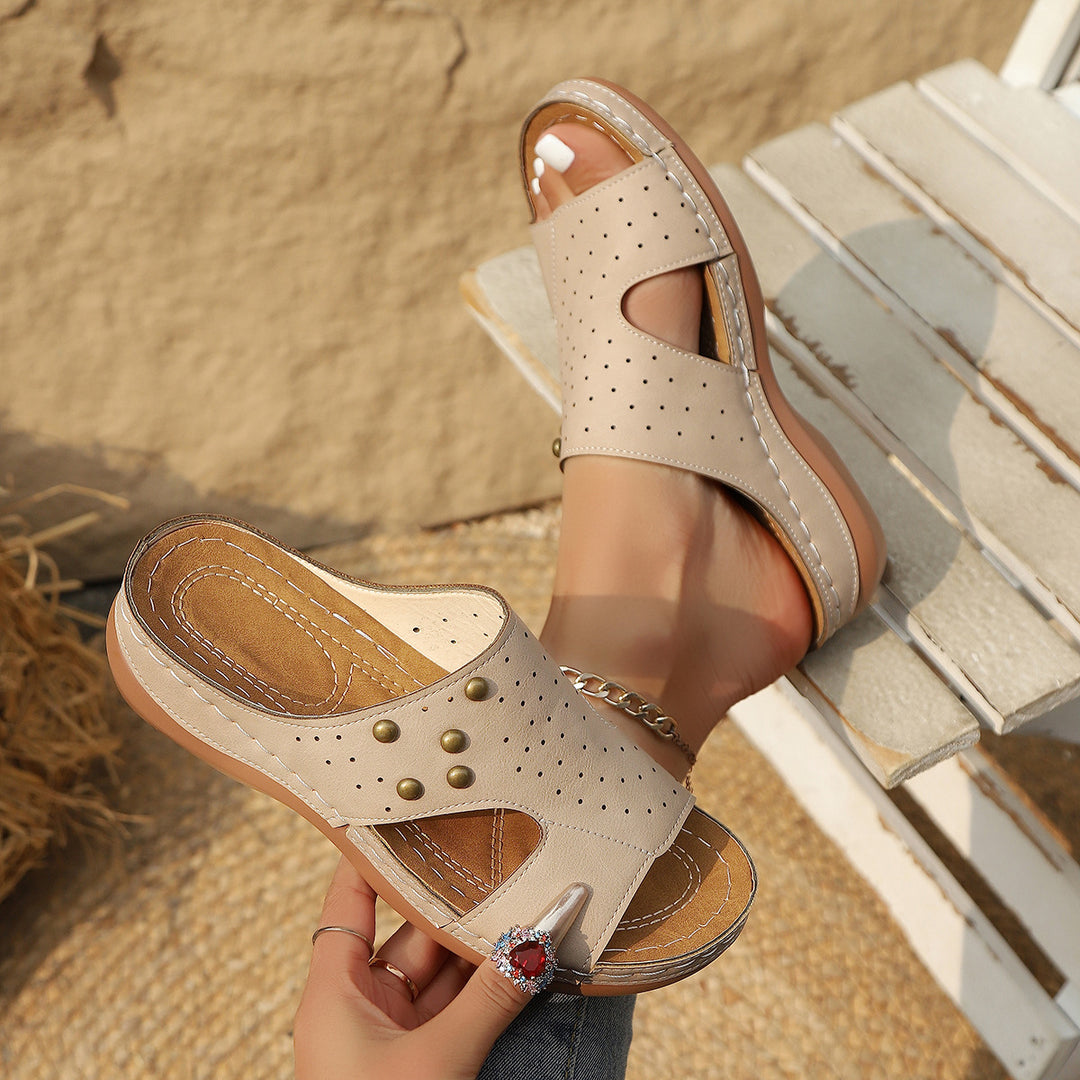 Ladies Comfortable Slippers with elegant perforations and a trendy jewelry detail Lune London