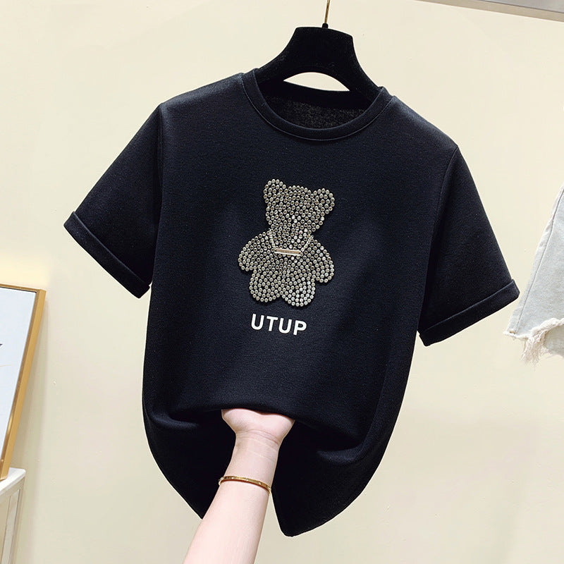 T-shirt femme avec motif d'ours scintillant et coupe décontractée Chic & Stil