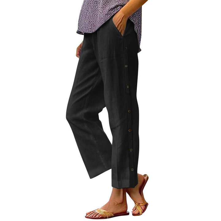 Women Lightweight and Breezy Summer Pants with Side Buttons Lune London