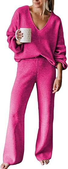 Dames Ensemble tricot confortable avec décolleté en V et jambe large Lune London