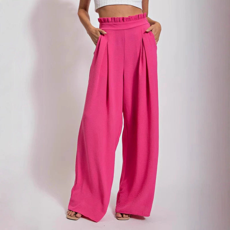 Loose high-waisted pants for women with pleats and elastic waist Lune London