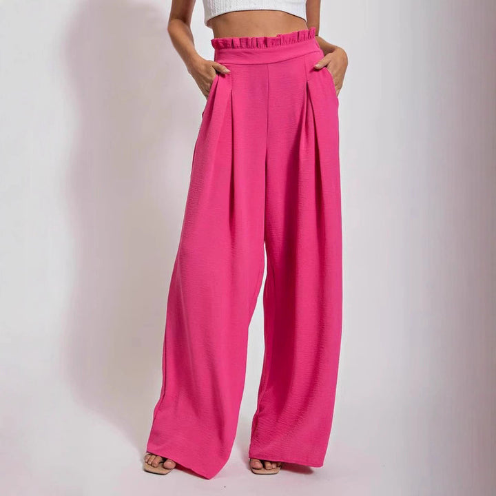 Loose high-waisted pants for women with pleats and elastic waist Lune London