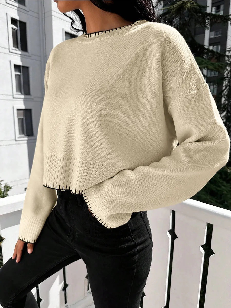 Casual knit sweater for women with contrasting seams and a short cut Lune London