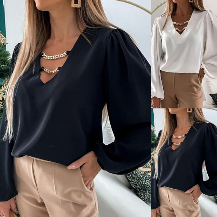 Elegant shirt for women with V-neck and chain detail Lune London