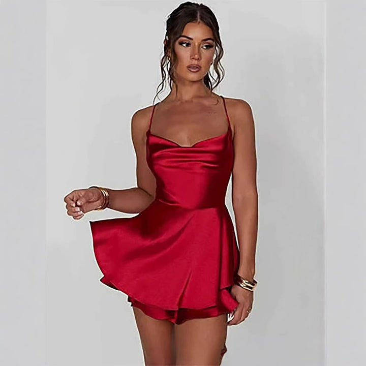 Ladies Charming Mini Dress with Layers and Spaghetti Straps Lune London