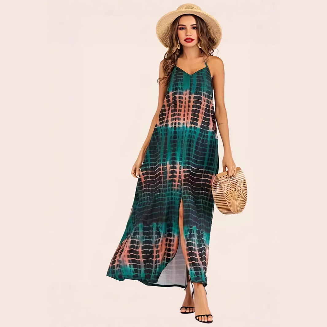 Maxi dress for women with deep V-neck and side slit Lune London