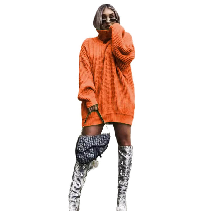 Ladies Large knit sweater with high collar and angular cut Lune London