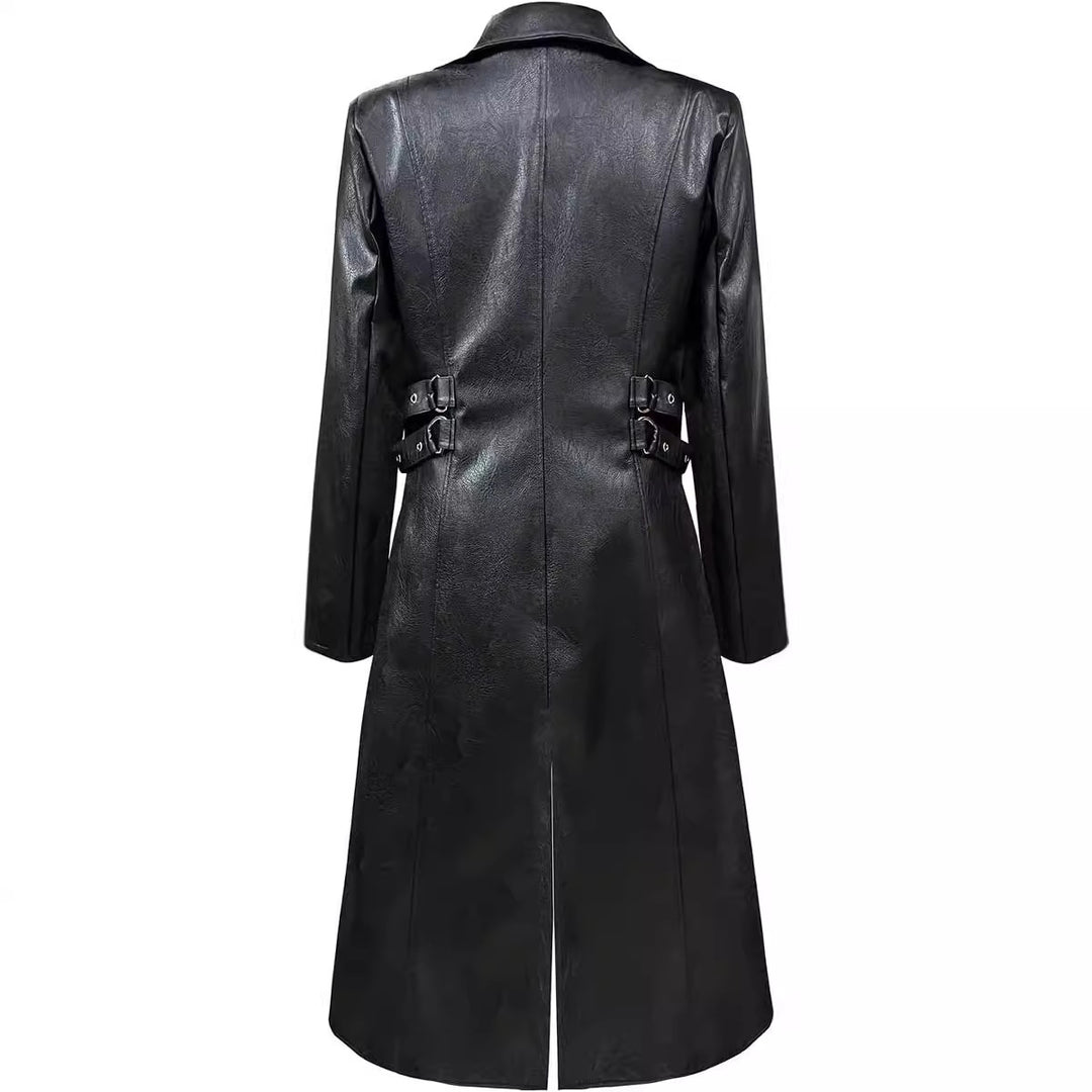Asymmetrical faux leather jacket for men with decorative buckles Lune London