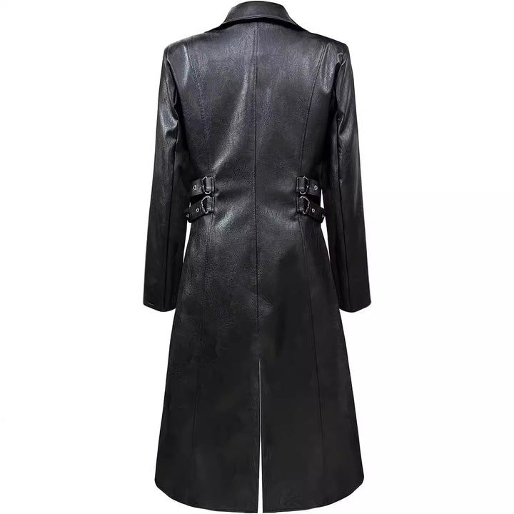 Asymmetrical faux leather jacket for men with decorative buckles Lune London
