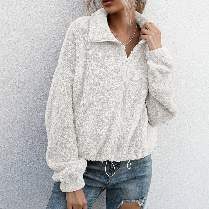Fleece jacket for women with high collar and elastic waist Lune London