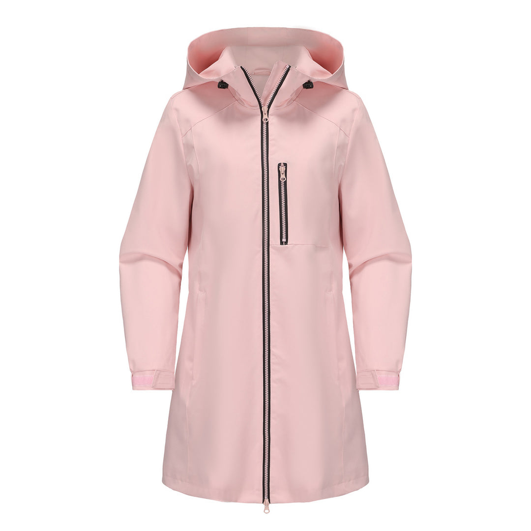 Women's modern rain jacket with hood and practical pockets Lune London