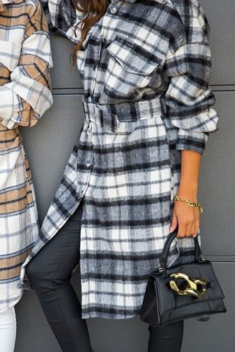 Ladies Checkered Shirt Dress with Attached Belt Lune London