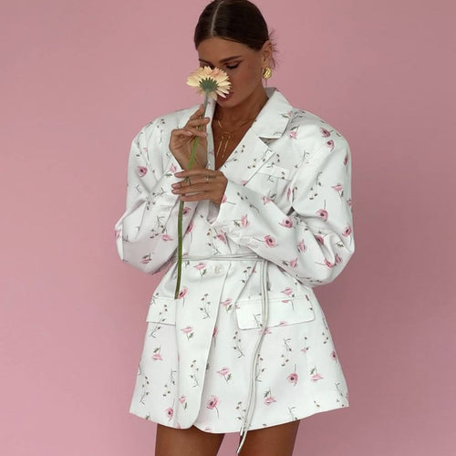Women elegant blazer-dress with floral accents Lune London
