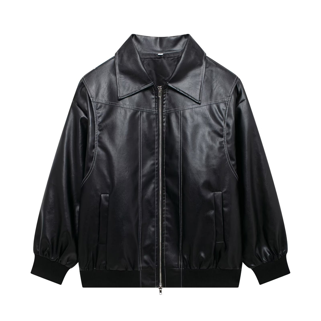 Casual faux leather jacket for women with high collar and zipper Lune London