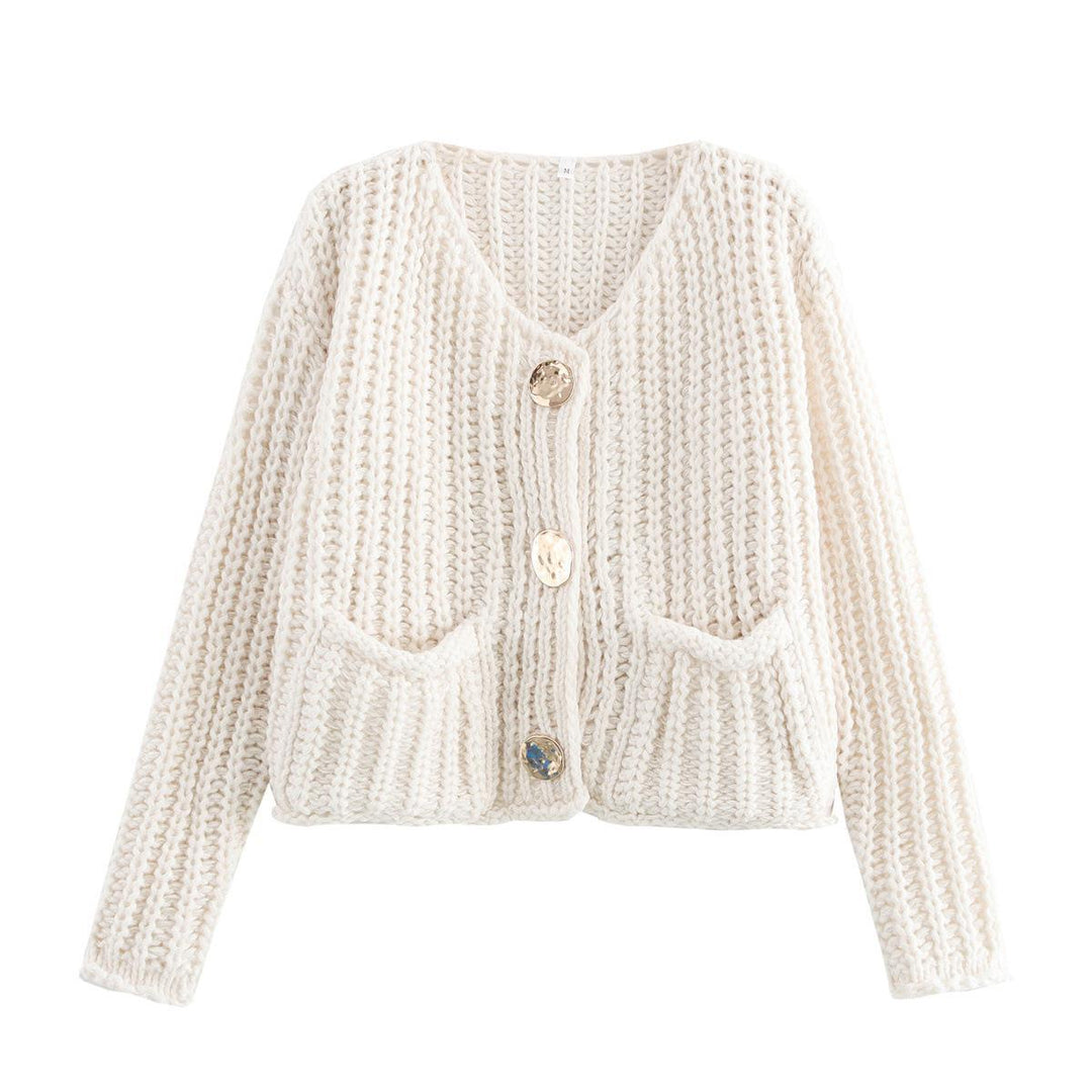 Knit jacket for women with decorative buttons and side pockets Lune London