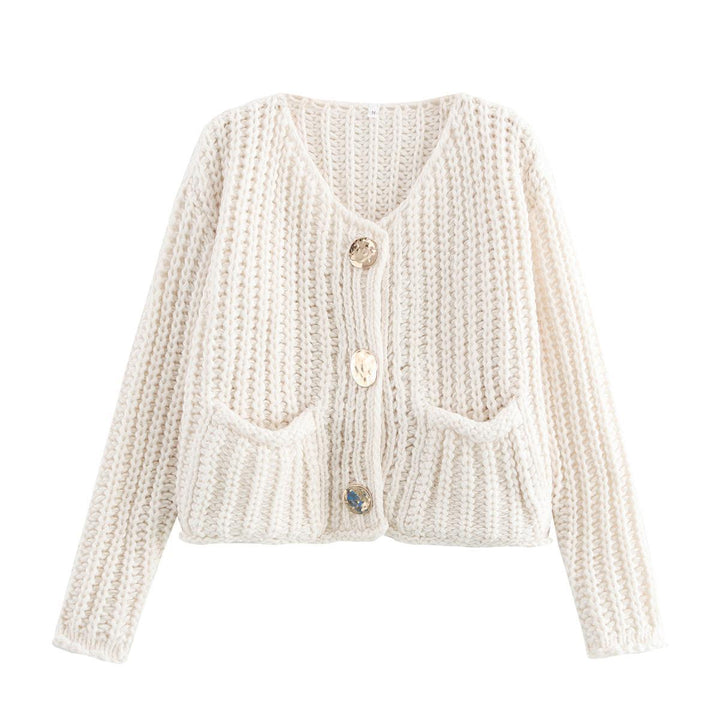 Knit jacket for women with decorative buttons and side pockets Lune London