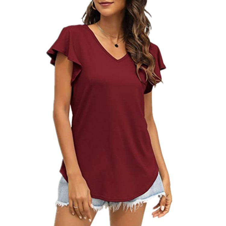 V-neck women's T-shirt with ruffled sleeves and a relaxed fit Lune London