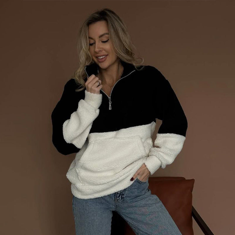 Fleece pullover for women with high collar and zipper Lune London