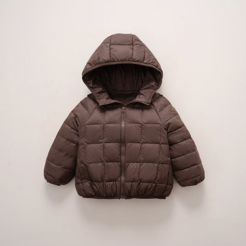 Ladies warm down jacket with hood and cross-quilted design Lune London