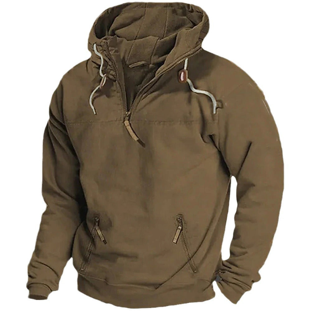 Casual men's sweater with half-zip and practical kangaroo pockets Lune London