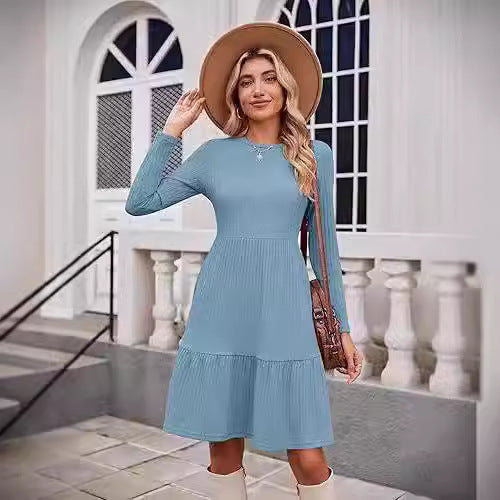 Maxi dress for women with ribbed structure and flared skirt Lune London