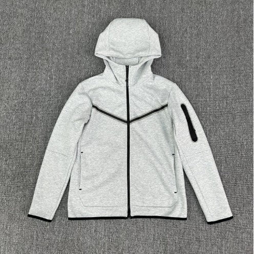 Sporty fleece jacket for men with adjustable hood and functional zip pockets Lune London
