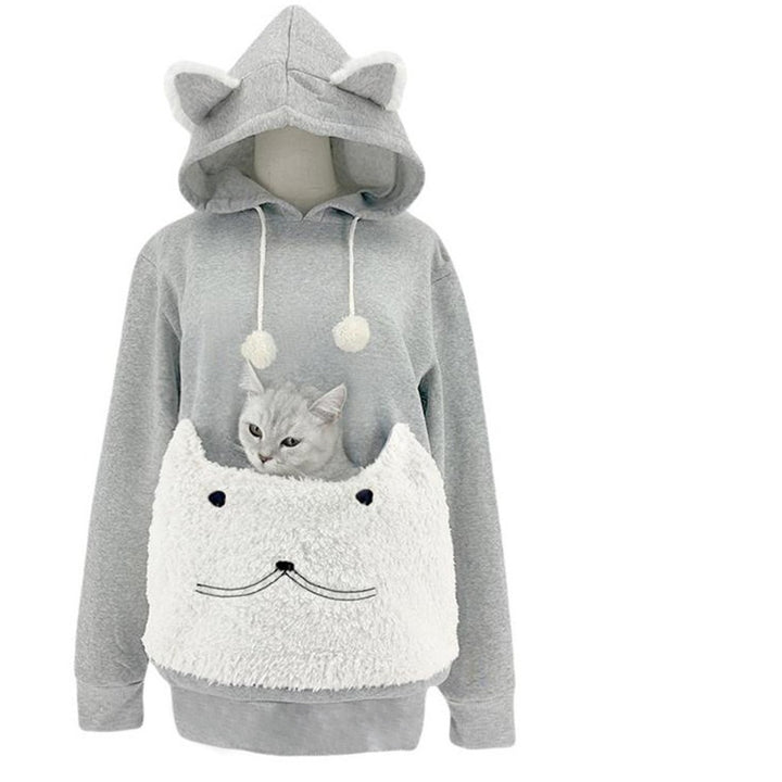 Ladies Cozy Hoodie with Cat Pattern and Practical Kangaroo Pocket Lune London
