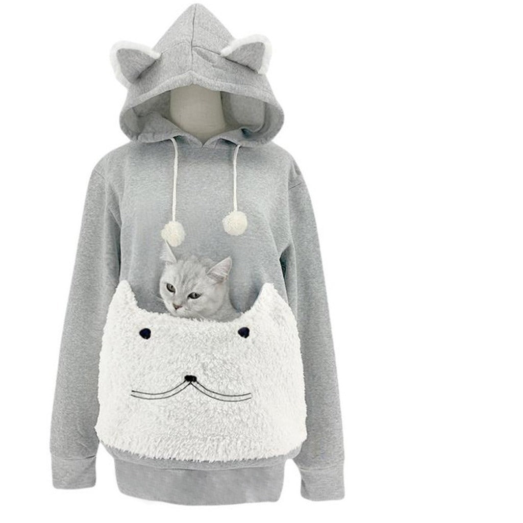 Ladies Cozy Hoodie with Cat Motif and Practical Kangaroo Pocket Lune London