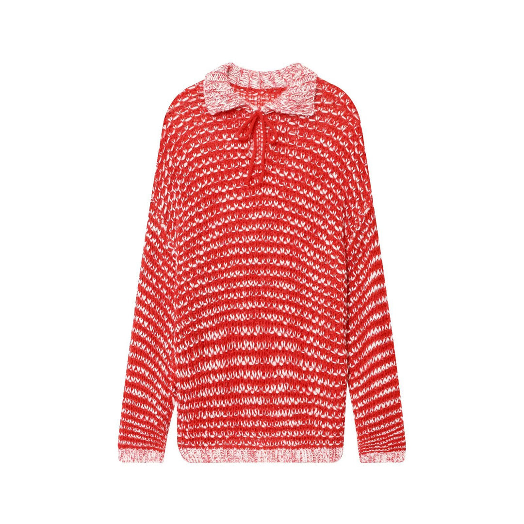 Casual knit sweater for women with trendy collar and fastening ties Lune London