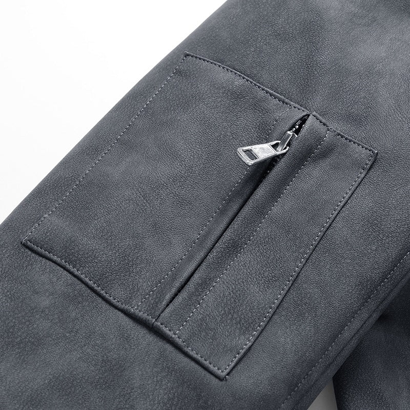 Synthetic leather jacket for men in a casual biker style with practical pockets Lune London