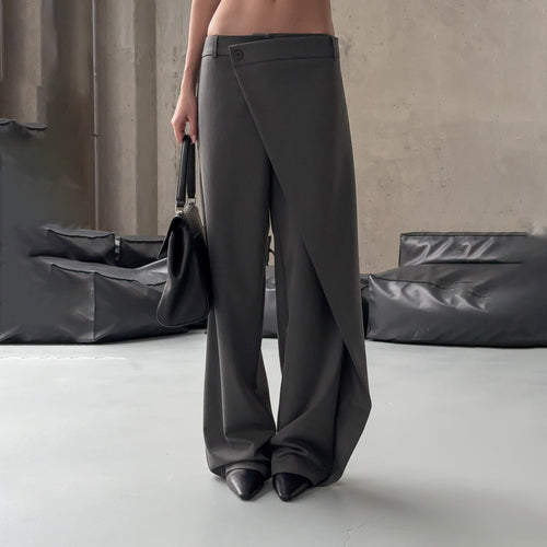 Elegant high-regular trousers for women with asymmetric cut Lune London