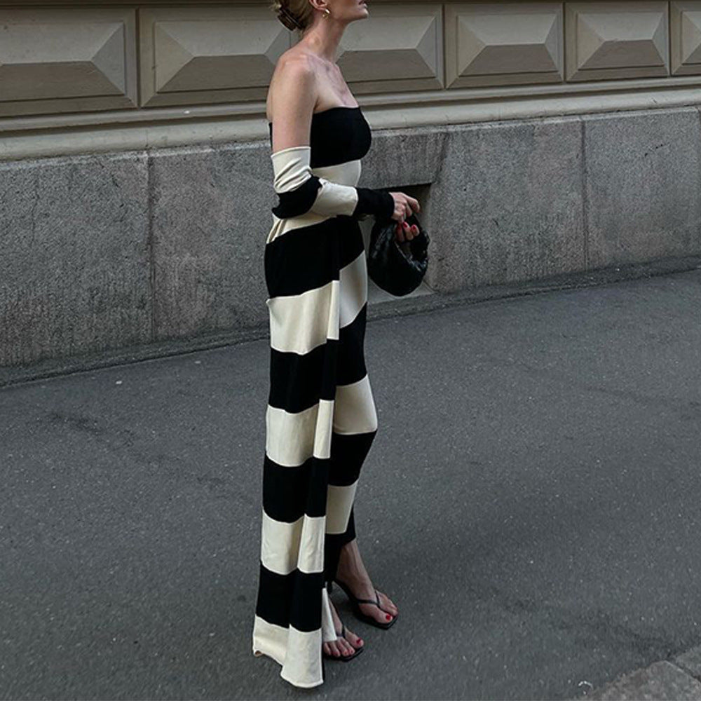 Lune London Striped Pattern Strapless Maxi Dress for Women