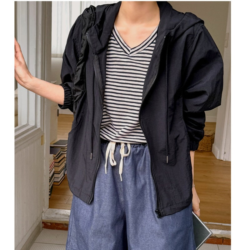 Veste coupe-vent décontractée pour femmes avec cordon de serrage réglable