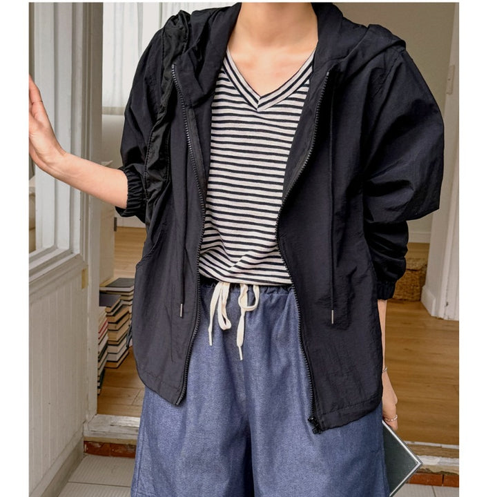 Veste coupe-vent décontractée pour femmes avec cordon de serrage réglable