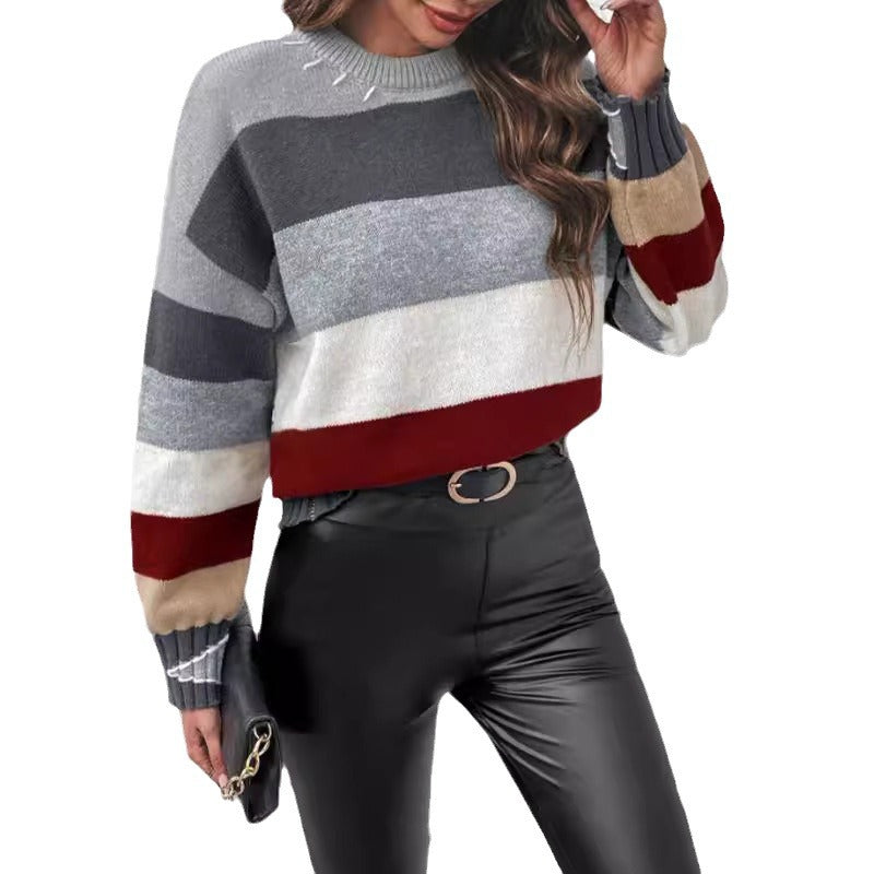 Knit sweater for women with a trendy color block design and elegant ribbed finishes Lune London